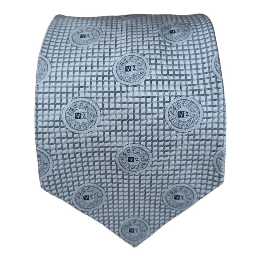 VERSACE CLASSIC V2 Silver Monogrammed Logo Silk Tie ITALY 58"/ 3.6" EC